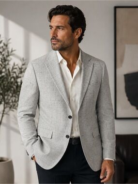 Reiss Light Gray Men's Linen-Blend Sport Coat - Classic Tailored Blazer size 38